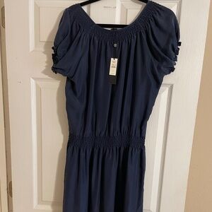 Navy Blue Talbots cap sleeve midi dress silk